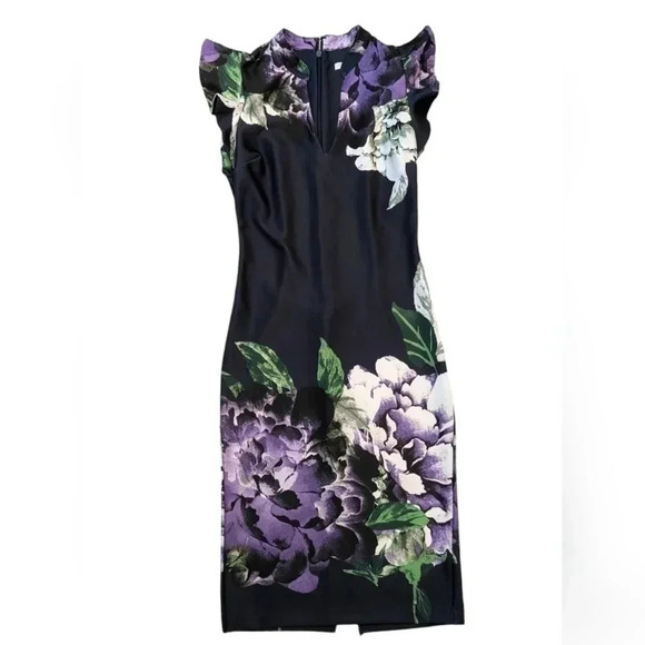 NY&Co Navy/Purple floral print A line casual/party Dress size XS - Picture 3 of 7